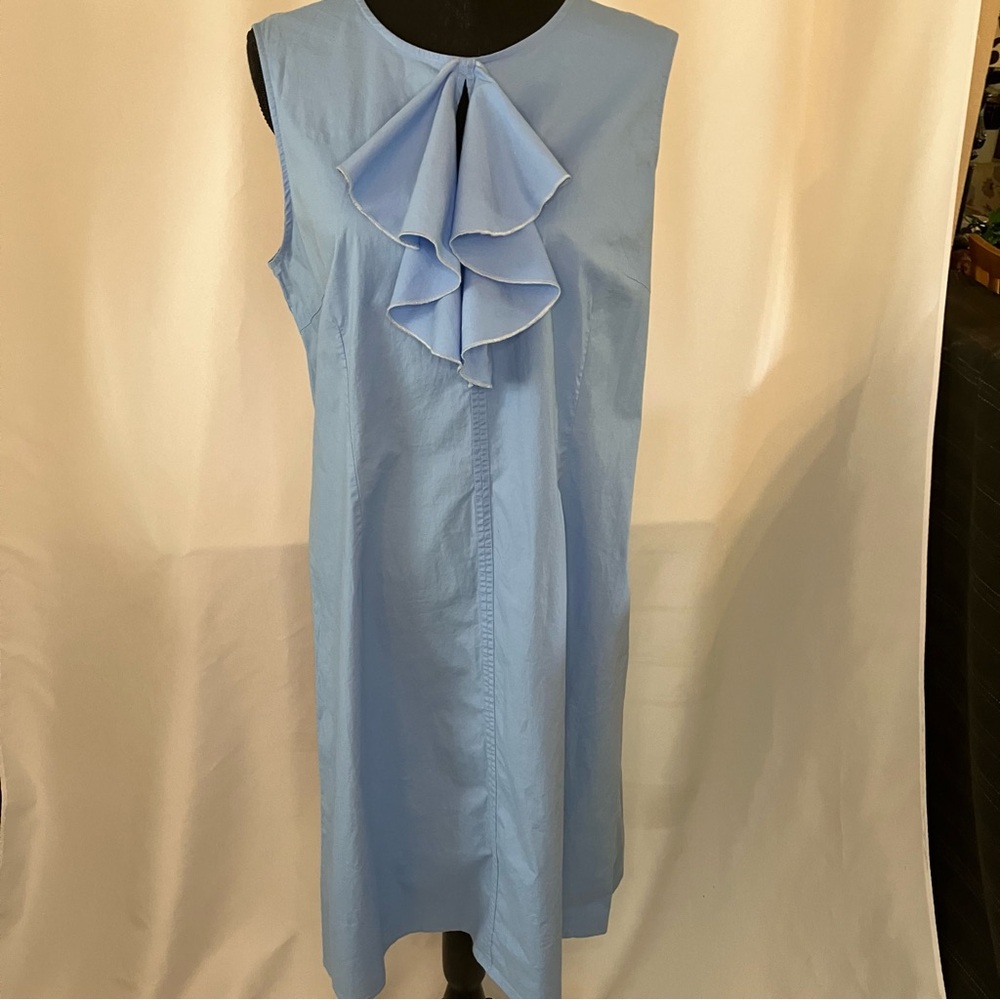 Women's Harve benard 97% cotton 3% spandex little blue dress with ruffle accent.